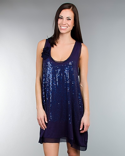 Sexy Dresses   Size on Womans Plus Size Sexy Flirty Navy Blue Sequin Tunic Dress 2xl 18 20