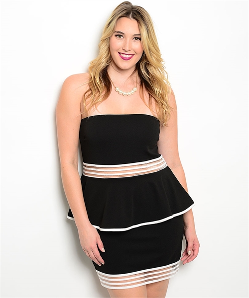 Plus Size Black And White Peplum Bodycon Fit Dress 1xl 2xl 3xl New Ebay