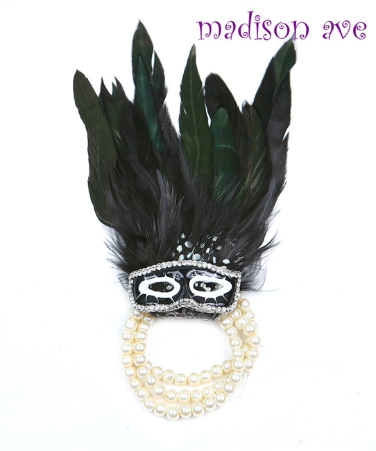 MARDI GRAS MASK INSPIRED PEARL AND FEATHER FASHION BRACELET BRAND NEW 