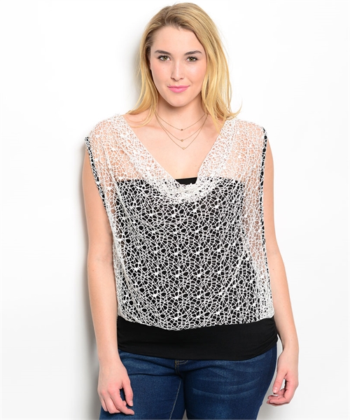 WOMENS PLUS SIZE BLACK TOP WHITE CROCHETED LACE OVERLAY 1XL 2XL 3XL NEW ...